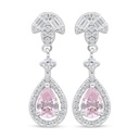 Sterling Silver 925 Earring Rhodium Plated Embedded With Pink Zircon And White Zircon