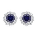 Sterling Silver 925 Earring Rhodium Plated Embedded With Sapphire Corundum And White Zircon