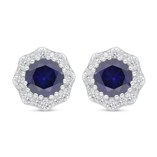 [EAR01SAP00WCZD115] Sterling Silver 925 Earring Rhodium Plated Embedded With Sapphire Corundum And White Zircon