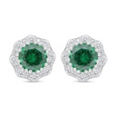 Sterling Silver 925 Earring Rhodium Plated Embedded With Emerald Zircon And White Zircon