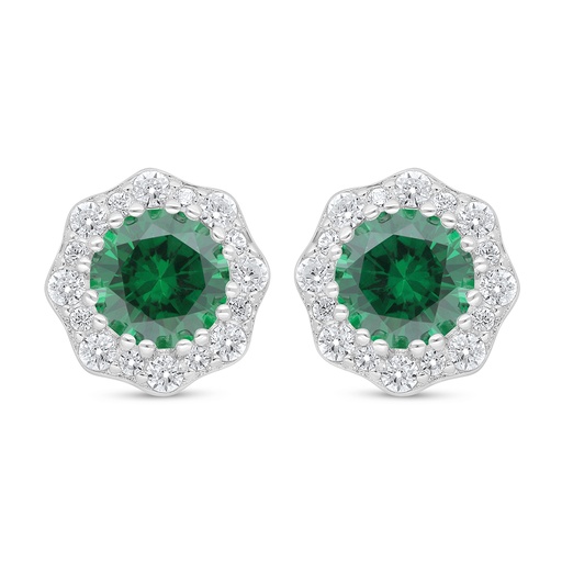 [EAR01EMR00WCZD115] Sterling Silver 925 Earring Rhodium Plated Embedded With Emerald Zircon And White Zircon