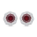 Sterling Silver 925 Earring Rhodium Plated Embedded With Ruby Corundum And White Zircon