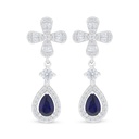 Sterling Silver 925 Earring Rhodium Plated Embedded With Sapphire Corundum And White Zircon