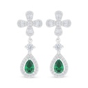 Sterling Silver 925 Earring Rhodium Plated Embedded With Emerald Zircon And White Zircon