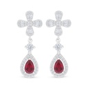 Sterling Silver 925 Earring Rhodium Plated Embedded With Ruby Corundum And White Zircon