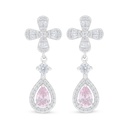 Sterling Silver 925 Earring Rhodium Plated Embedded With Pink Zircon And White Zircon