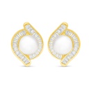 Sterling Silver 925 Earring Golden Plated Embedded With Natural White Pearl And White Zircon 