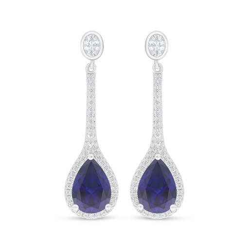 [EAR01SAP00WCZD121] Sterling Silver 925 Earring Rhodium Plated Embedded With Sapphire Corundum And White Zircon