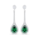 Sterling Silver 925 Earring Rhodium Plated Embedded With Emerald Zircon And White Zircon