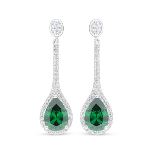 [EAR01EMR00WCZD121] Sterling Silver 925 Earring Rhodium Plated Embedded With Emerald Zircon And White Zircon