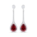 Sterling Silver 925 Earring Rhodium Plated Embedded With Ruby Corundum And White Zircon