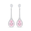 Sterling Silver 925 Earring Rhodium Plated Embedded With Pink Zircon And White Zircon