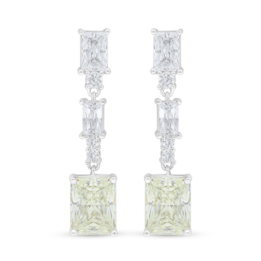 [EAR01CIT00WCZD122] Sterling Silver 925 Earring Rhodium Plated Embedded With Yellow Diamond And White Zircon