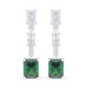 Sterling Silver 925 Earring Rhodium Plated Embedded With Emerald Zircon And White Zircon