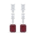 Sterling Silver 925 Earring Rhodium Plated Embedded With Ruby Corundum And White Zircon