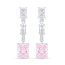 Sterling Silver 925 Earring Rhodium Plated Embedded With Pink Zircon And White Zircon