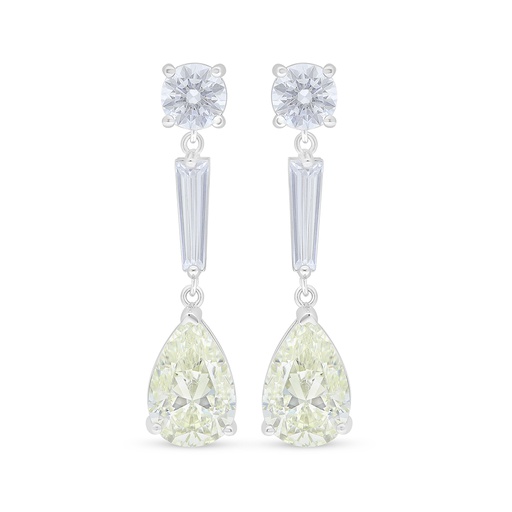 [EAR01CIT00WCZD123] Sterling Silver 925 Earring Rhodium Plated Embedded With Yellow Diamond And White Zircon