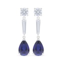 Sterling Silver 925 Earring Rhodium Plated Embedded With Sapphire Corundum And White Zircon