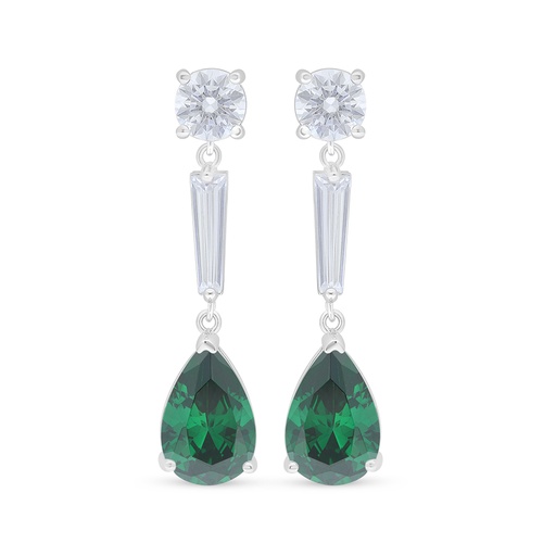 [EAR01EMR00WCZD123] Sterling Silver 925 Earring Rhodium Plated Embedded With Emerald Zircon And White Zircon