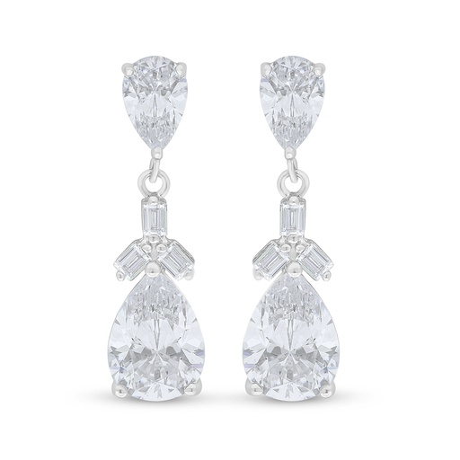 [EAR01WCZ00000D124] Sterling Silver 925 Earring Rhodium Plated Embedded With White Zircon