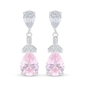 Sterling Silver 925 Earring Rhodium Plated Embedded With Pink Zircon And White Zircon