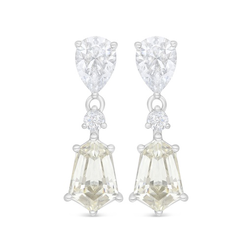 [EAR01CIT00WCZD127] Sterling Silver 925 Earring Rhodium Plated Embedded With Yellow Diamond And White Zircon