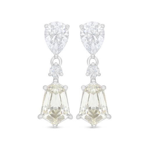 [EAR01CIT00WCZD127] Sterling Silver 925 Earring Rhodium Plated Embedded With Yellow Diamond And White Zircon