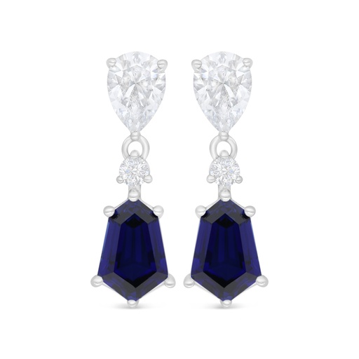[EAR01SAP00WCZD127] Sterling Silver 925 Earring Rhodium Plated Embedded With Sapphire Corundum And White Zircon