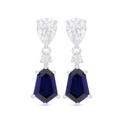 [EAR01SAP00WCZD127] Sterling Silver 925 Earring Rhodium Plated Embedded With Sapphire Corundum And White Zircon