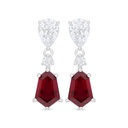 Sterling Silver 925 Earring Rhodium Plated Embedded With Ruby Corundum And White Zircon