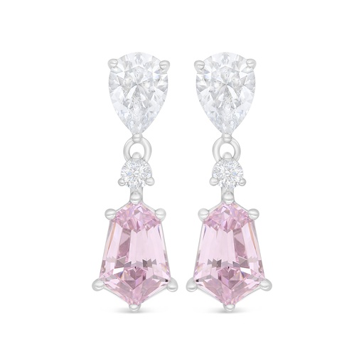 [EAR01PIK00WCZD127] Sterling Silver 925 Earring Rhodium Plated Embedded With Pink Zircon And White Zircon