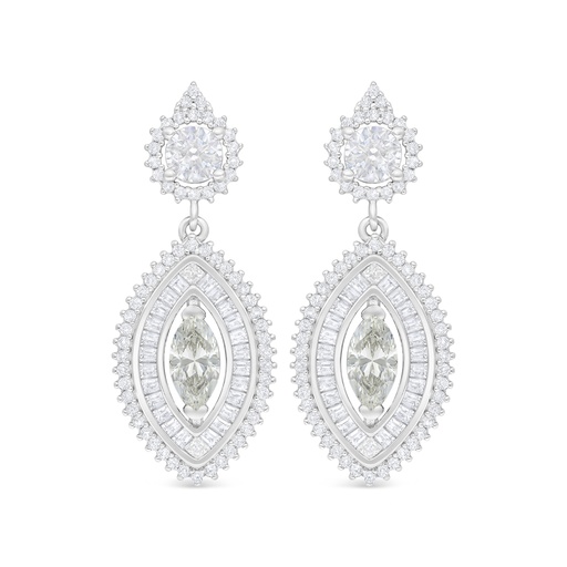 [EAR01CIT00WCZD132] Sterling Silver 925 Earring Rhodium Plated Embedded With Yellow Diamond And White Zircon