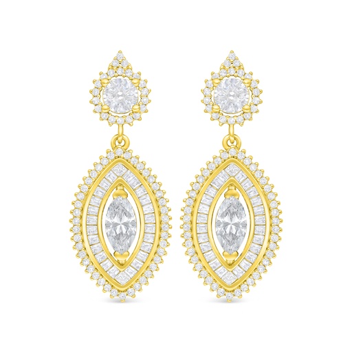 [EAR02CIT00WCZD132] Sterling Silver 925 Earring Golden Plated Embedded With Yellow Diamond And White Zircon