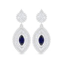 Sterling Silver 925 Earring Rhodium Plated Embedded With Sapphire Corundum And White Zircon