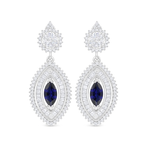 [EAR01SAP00WCZD132] Sterling Silver 925 Earring Rhodium Plated Embedded With Sapphire Corundum And White Zircon