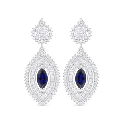 [EAR01SAP00WCZD132] Sterling Silver 925 Earring Rhodium Plated Embedded With Sapphire Corundum And White Zircon