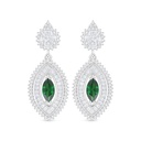 Sterling Silver 925 Earring Rhodium Plated Embedded With Emerald Zircon And White Zircon