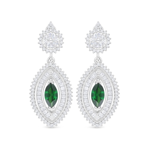 [EAR01EMR00WCZD132] Sterling Silver 925 Earring Rhodium Plated Embedded With Emerald Zircon And White Zircon