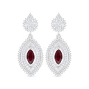 Sterling Silver 925 Earring Rhodium Plated Embedded With Ruby Corundum And White Zircon