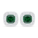 Sterling Silver 925 Earring Rhodium Plated Embedded With Emerald Zircon And White Zircon