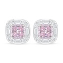 Sterling Silver 925 Earring Rhodium Plated Embedded With Pink Zircon And White Zircon