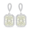 Sterling Silver 925 Earring Rhodium Plated Embedded With Yellow Diamond And White Zircon