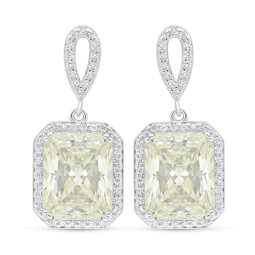 [EAR01CIT00WCZD143] Sterling Silver 925 Earring Rhodium Plated Embedded With Yellow Diamond And White Zircon