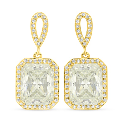 [EAR02CIT00WCZD143] Sterling Silver 925 Earring Golden Plated Embedded With Yellow Diamond And White Zircon