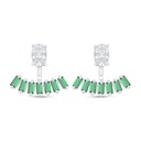 Sterling Silver 925 Earring Rhodium Plated Embedded With Emerald Zircon And White Zircon