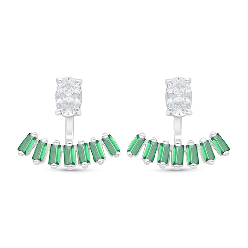 [EAR01EMR00WCZD148] Sterling Silver 925 Earring Rhodium Plated Embedded With Emerald Zircon And White Zircon