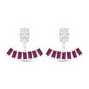 Sterling Silver 925 Earring Rhodium Plated Embedded With Ruby Corundum And White Zircon