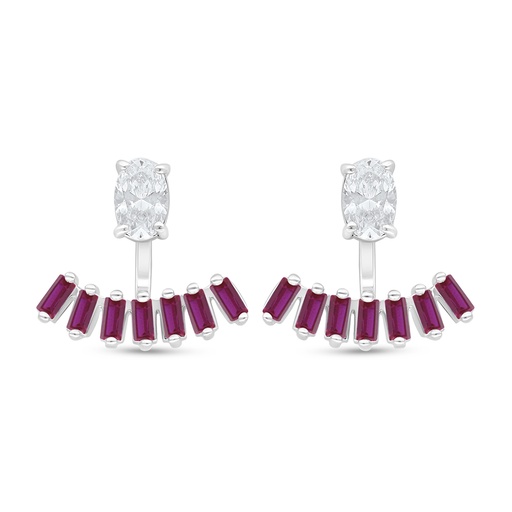 [EAR01RUB00WCZD148] Sterling Silver 925 Earring Rhodium Plated Embedded With Ruby Corundum And White Zircon