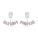 Sterling Silver 925 Earring Rhodium Plated Embedded With Pink Zircon And White Zircon