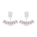 Sterling Silver 925 Earring Rhodium Plated Embedded With Pink Zircon And White Zircon